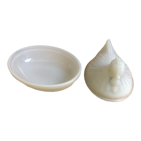 VTG 50’s White Milk Glass Chicken Rooster Opalescent Trinket Jewelry Holder - Picture 6 of 8